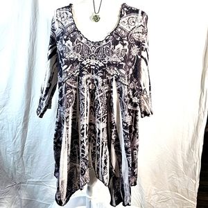 Unity Live And Let Live Fairy Art To Wear  3/4 Sleeves Black & White Tunic Sz 2X
